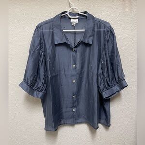 Anthropologie BAILEY 44 Blue Rhinestone Puff Sleeves Button Up Top Size XL NWT